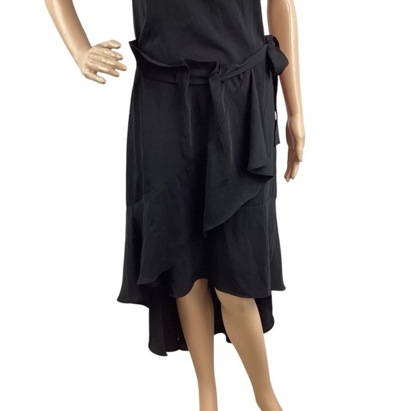 Laundry by Shelli Segal Black High-Low Ruffle Hem Belted Dress Size 4 - Picture 3 of 7